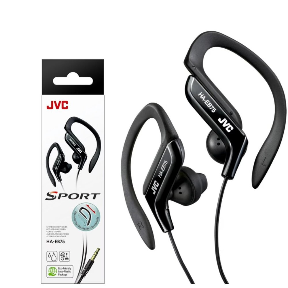 JVC HAEB75B Sports Clip Headphones – Black – Wired Earbuds